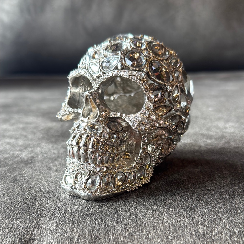 Crystal Encrusted Skull Trinket Box Decor